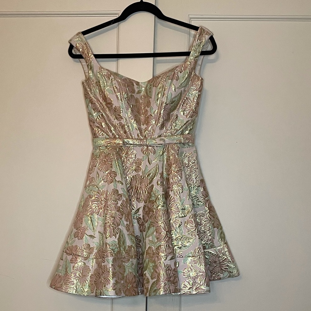 Shiny Mint/Light Pink Flower Cocktail Dress